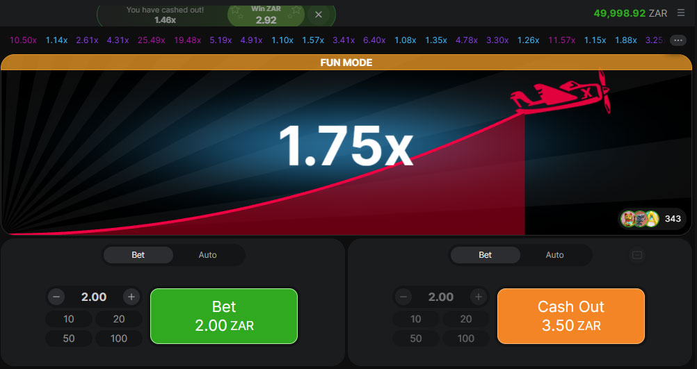 Betway Aviator crash game multiplier interface