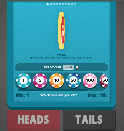 Coin landing on heads in a free online coin toss game